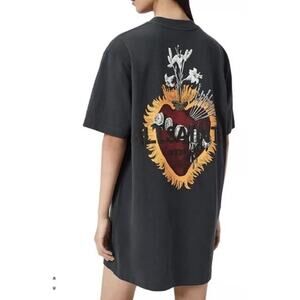 Allsaints Heartfelt Tee Dress Oversized T Shirt Dress Sz M Washed Black Graphic